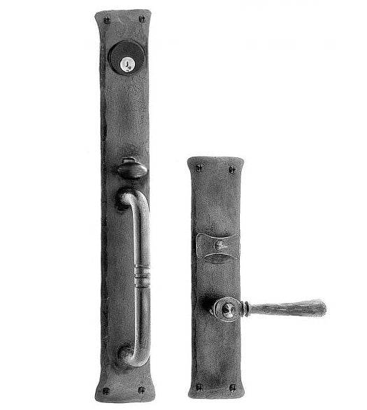 Traditional 16 Inch Iron Art Mortise Handleset With Lever, Acorn IUABx