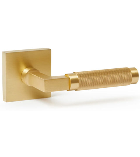 Doorware.com Satin Brass Ibiza Knurled Leverset with Square Rose