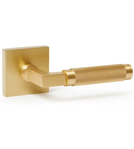 Doorware.com Satin Brass Ibiza Knurled Leverset with Square Rose