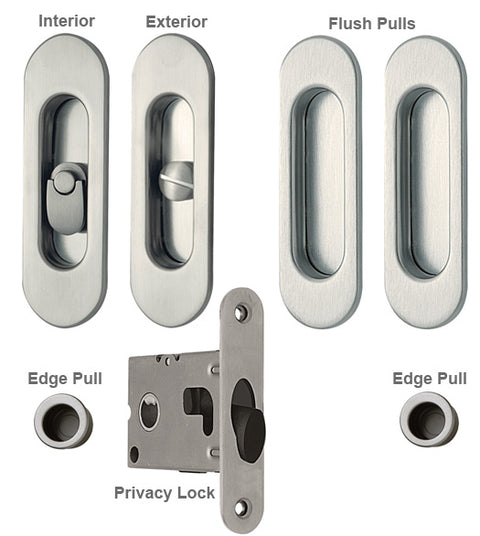 Contemporary Oval Double Pocket Door Lock Set, Reguitti SDK068PV/PA