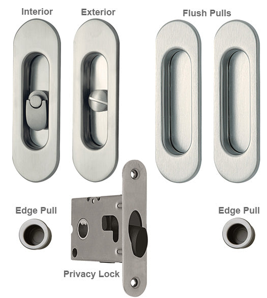 Contemporary Oval Double Pocket Door Lock Set, Reguitti SDK068PV/PA
