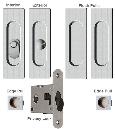 Contemporary Rectangle Double Pocket Door Lock Set, Reguitti SDK096PV/PA