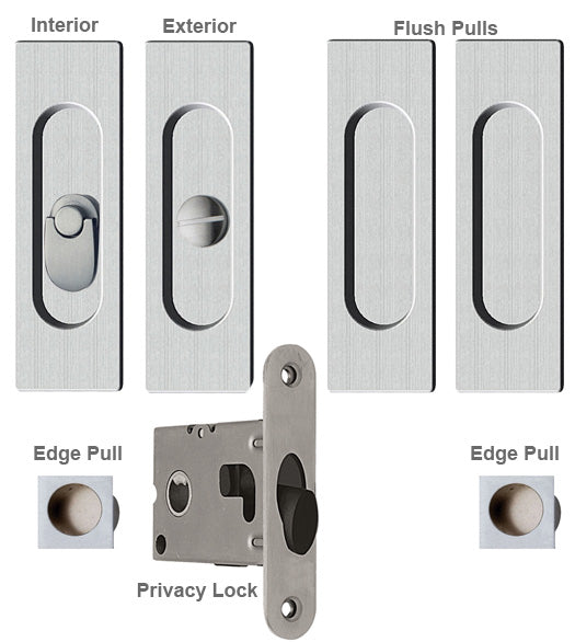 Contemporary Rectangle Double Pocket Door Lock Set, Reguitti SDK096PV/PA