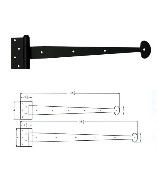30 Inch Heavy Door Bean Tip Strap Hinge, Acorn IHLBP