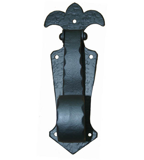 Fleur De Lis Warwick Rough Black Iron Door Knocker, Acorn RMWBG
