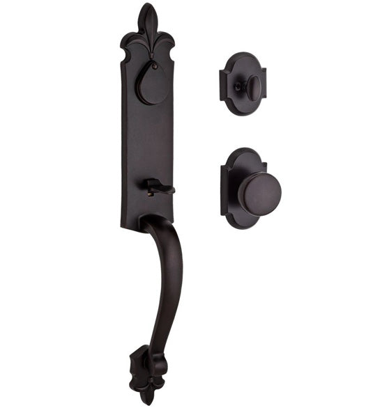 Doorware.com Fleur De Lis Cottonwood Handleset with Arched Interior Trim, Baldwin COT-RAR