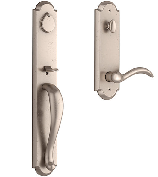 Full Escutcheon Elkhorn Handleset with Rustic Arched Escutcheon, Baldwin ELK-RAE