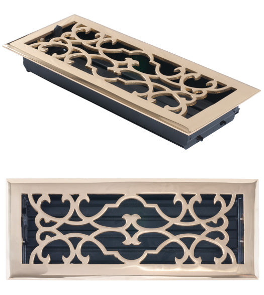 Doorware.com 4 Inch x 12 Inch Victorian Register with Damper, Brass Accents A03-R6412