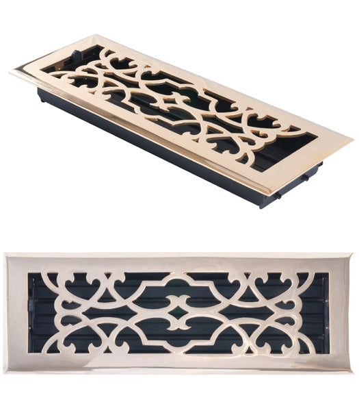 Doorware.com 4 Inch x 14 Inch Victorian Register with Damper, Brass Accents A03-R6414
