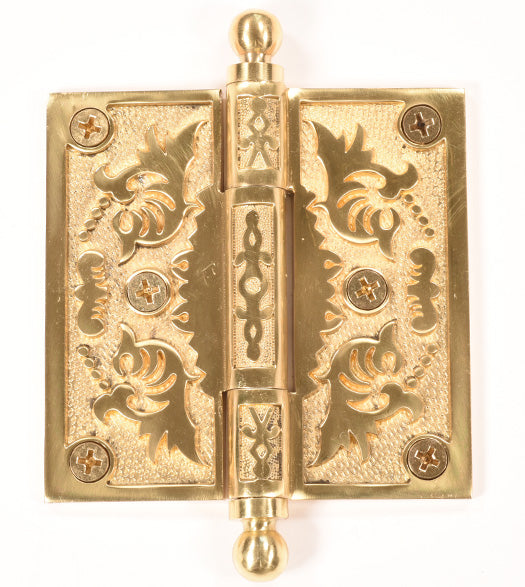 Doorware.com 3-1/2 x 3-1/2 Filigree Brass Hinge with Ball Tips, Brass Accents H04-H334B