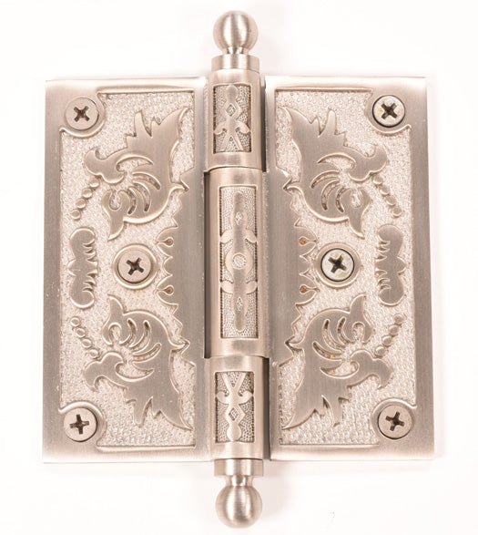 Doorware.com 4 x 4 Filigree Brass Hinge with Ball Tips, Brass Accents H04-H335B