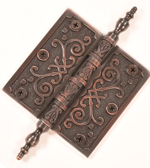 Doorware.com 4 x 4 Ornate Victorian Brass Hinge with Steeple Tips, Brass Accents H05-H444S
