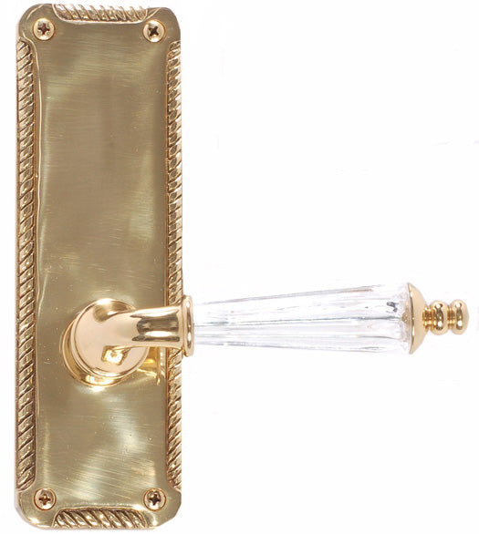 Doorware.com Crystal Kingsman Lever with Quartermain Plate, Brass Accents D06-K538-KIN