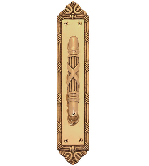 Decorative Ribbon and Reed Door Pull Plate, Brass Accents A05-P7231
