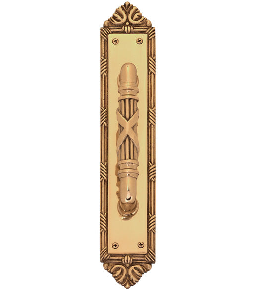 Decorative Ribbon and Reed Door Pull Plate, Brass Accents A05-P7231