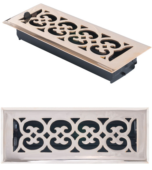 Doorware.com 3 Inch x 10 Inch Scroll Register with Damper, Brass Accents A03-R4310