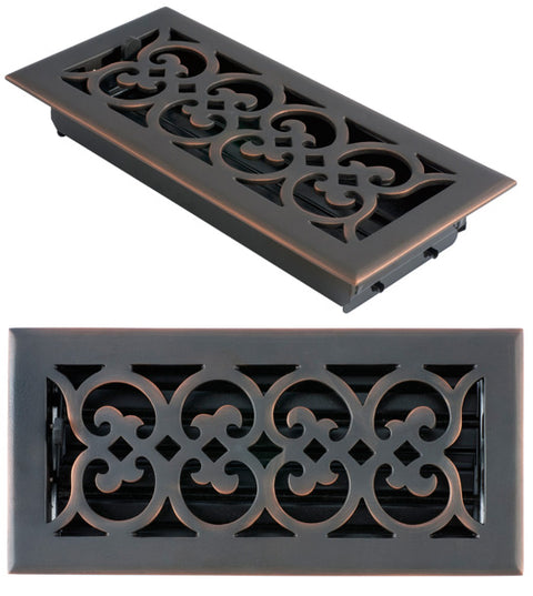 Doorware.com 4 Inch x 10 Inch Scroll Register with Damper, Brass Accents A03-R4410