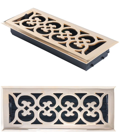 Doorware.com 4 Inch x 12 Inch Scroll Register with Damper, Brass Accents A03-R4412