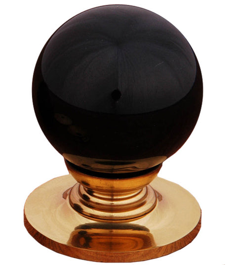 Black Porcelain Ball Cabinet Knob with Polished Brass Rose, RK International CK-305