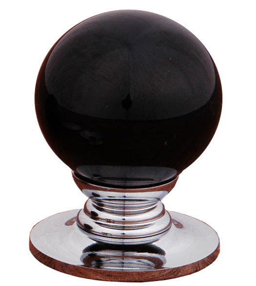 Black Porcelain Ball Cabinet Knob with Polished Chrome Rose, RK International CK-306