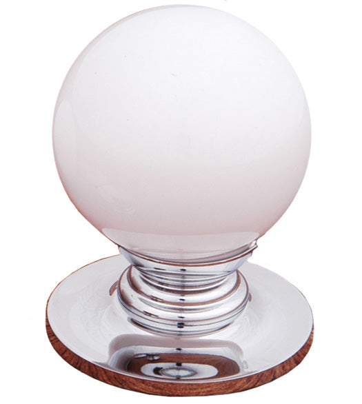 White Porcelain Ball Cabinet Knob with Polished Chrome Rose, RK International CK-307