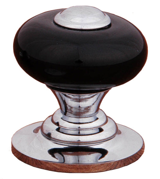 1 Inch Black Porcelain Cabinet Knob with Metal Center, RK International CK-317
