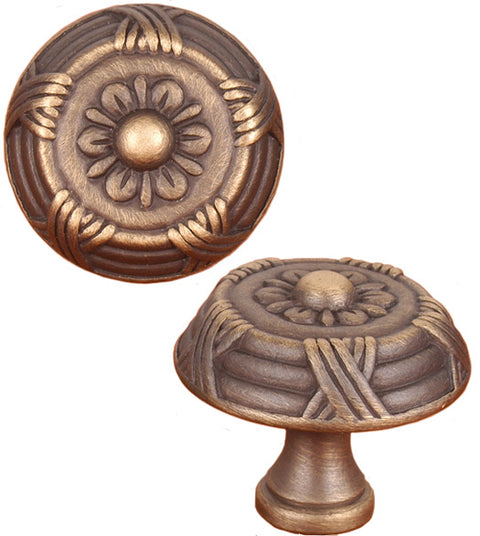 Ribbon and Reed with Floral Center Cabinet Knob, RK International CK-754