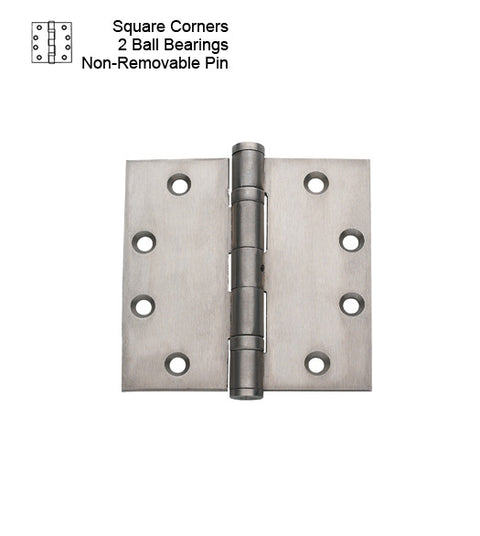 4-1/2 x 4 Brushed Chrome Commercial Door Hinge, 2 Ball Bearings, Non-Removable Pin