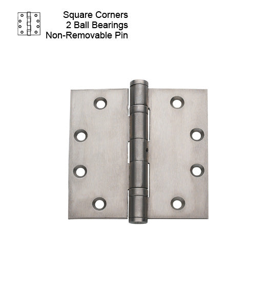 4.5 x 4 Stainless Steel Commercial Door Hinge, 2 Ball Bearings and Non-Removable Pin
