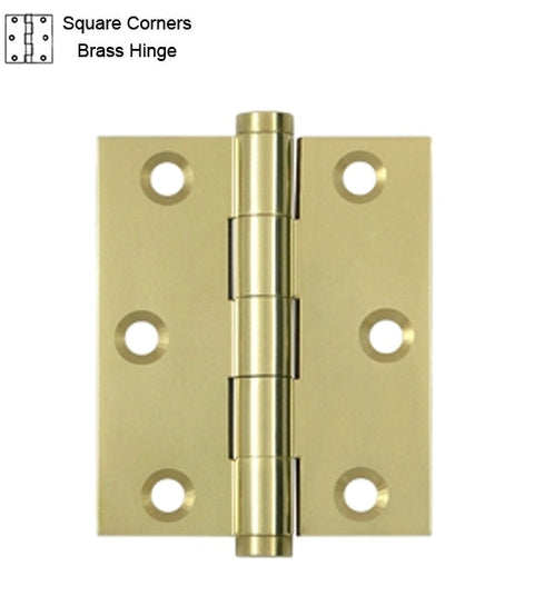 3 x 2-1/2 x Square Corners Solid Brass Hinge, Pair,  Deltana DSB3025