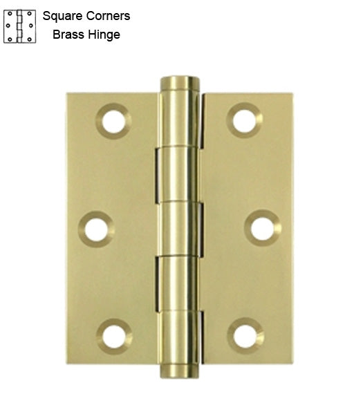 3 x 2-1/2 x Square Corners Solid Brass Hinge, Pair,  Deltana DSB3025