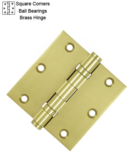 Doorware.com 3-1/2 x 3-1/2 x Square Corners Heavy Duty with Ball Bearings Solid Brass Hinge, Pair, Deltana DSB35B