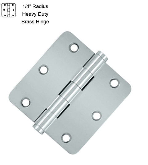 3-1/2 x 3-1/2 x 1/4 Radius Heavy Duty Solid Brass Hinge, Pair, Deltana DSB35R4