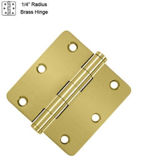 3-1/2 x 3-1/2 x 1/4 Radius Residential Solid Brass Hinge,  Pair, Deltana DSB35R4x-R
