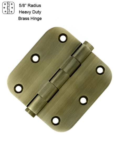 3-1/2 x 3-1/2 x 5/8 Radius Heavy Duty Solid Brass Hinge, Pair,  Deltana DSB35R5
