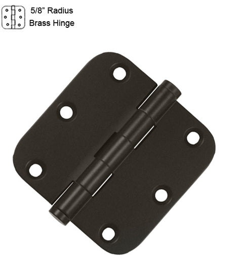 3-1/2 x 3-1/2 x 5/8 Radius Residential Solid Brass Hinge,  Pair, Deltana DSB35R5x-R