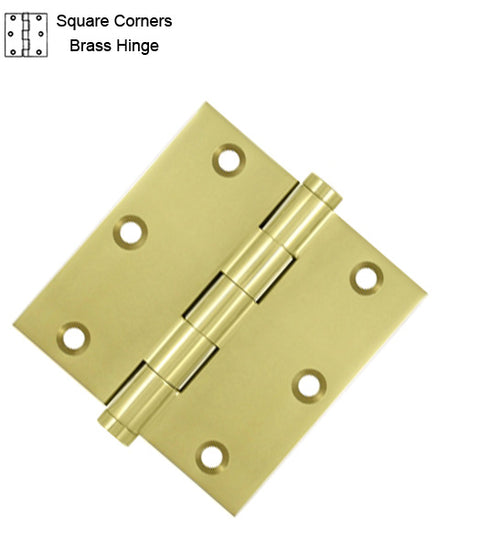3-1/2 x 3-1/2 x Square Corners Residential Solid Brass Hinge, Pair, Deltana DSB35x-R