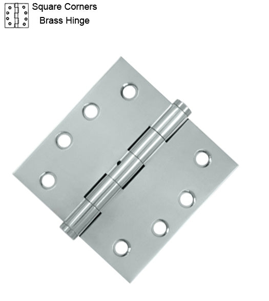4 x 4 x Square Corners Solid Brass Hinge, Pair, Deltana DSB4