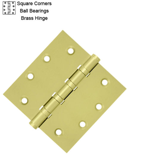 4-1/2 x 4-1/2 x Square Corners Heavy Duty with Bearings Brass Hinge, Pair, DSB45B