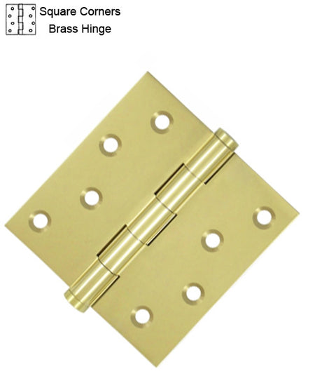 4 x 4 x Square Corners Residential Solid Brass Hinge, ZigZag Holes, Pair, DSB4x-RZ