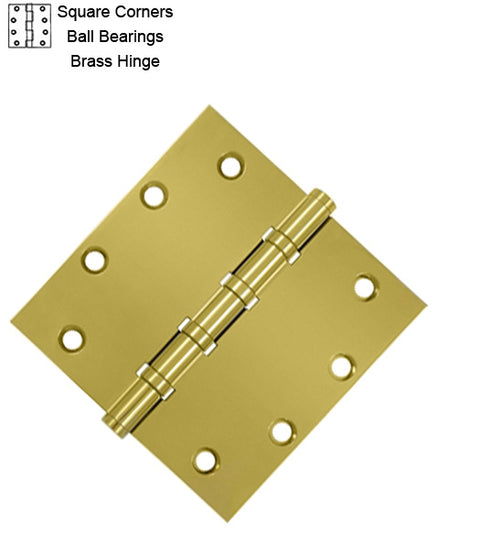 5 x 5 x Square Corners Heavy Duty with Ball Bearings Solid Brass Hinge, Pair, DSB55B