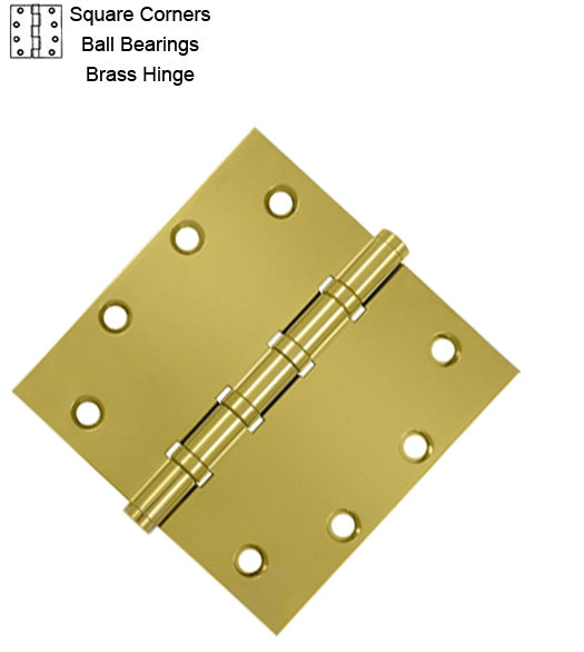 5 x 5 x Square Corners Heavy Duty with Ball Bearings Solid Brass Hinge, Pair, DSB55B