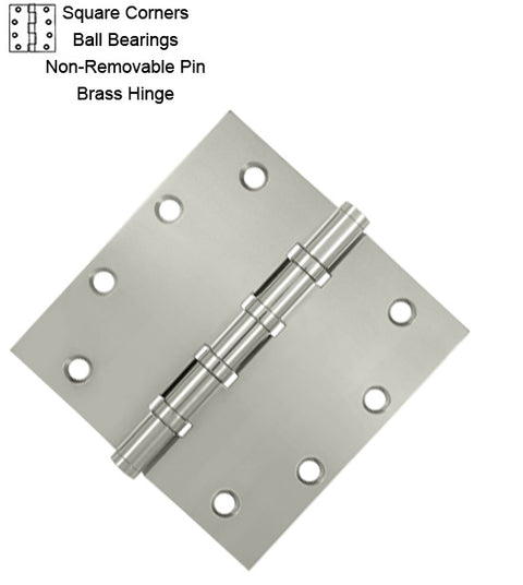 5 x 5 x Square Corners Solid Brass Hinges with Non-Removable Pin and Ball Bearings, Pair, DSB55NB
