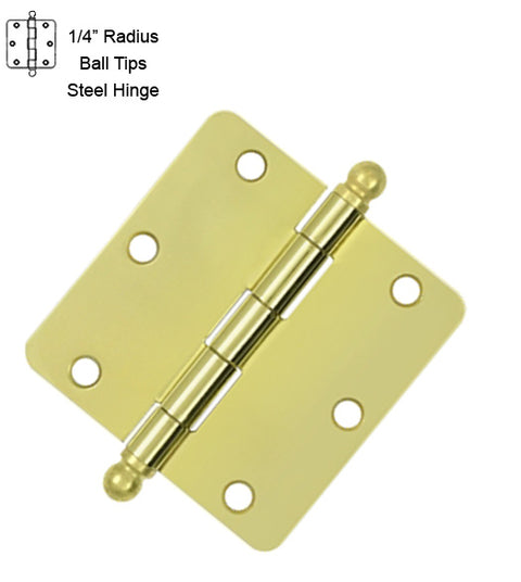 3-1/2 x 3-1/2 x 1/4 Radius Steel Hinge With Ball Tips, Pair, Deltana S35R4x-BT