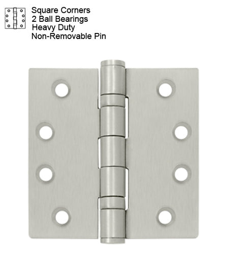 Doorware.com 4 x 4 x Square Corners Heavy Duty Non-Removable Pin Ball Bearing Hinges, Pair, Deltana S44HDBBNRP