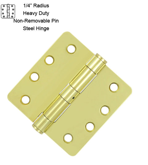 4 x 4 x 1/4 Radius HD Steel Hinge with Non-Removable Pin, Pair,  S44R4HDN