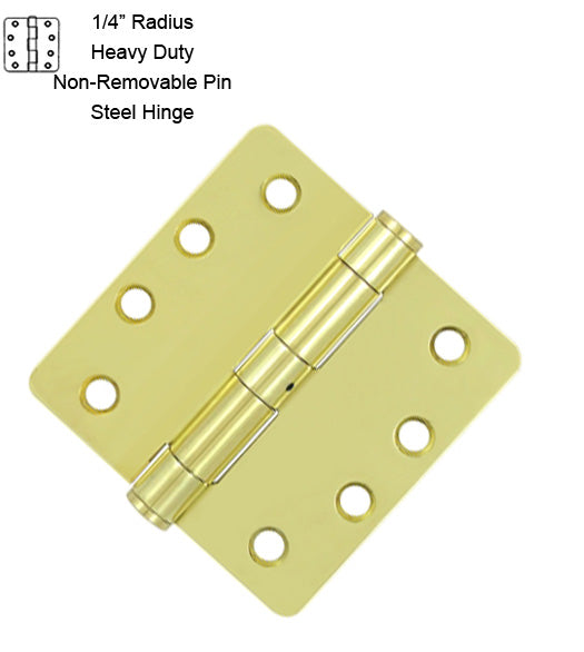 4 x 4 x 1/4 Radius HD Steel Hinge with Non-Removable Pin, Pair,  S44R4HDN