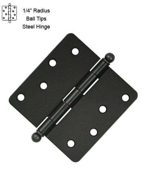 4 x 4 x 1/4 Radius Steel Hinge, Zigzag Holes With Ball Tips, Pair, Deltana S44R4-BT