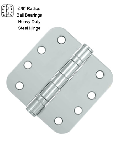 4 x 4 x 5/8 Radius Heavy Duty With Ball Bearings Steel Hinge, Pair, Deltana S44R5HDB