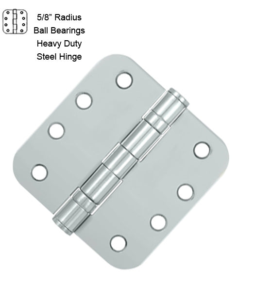 4 x 4 x 5/8 Radius Heavy Duty With Ball Bearings Steel Hinge, Pair, Deltana S44R5HDB